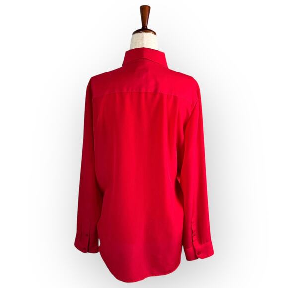 Talbots Womens Red Collared Pleated Long Sleeve Blouse Medium - Picture 5 of 7